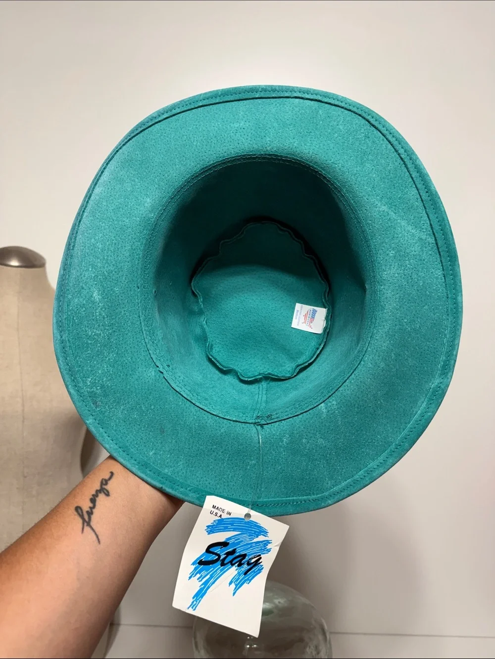Vintage Made in USA Leather Suede Teal Hat